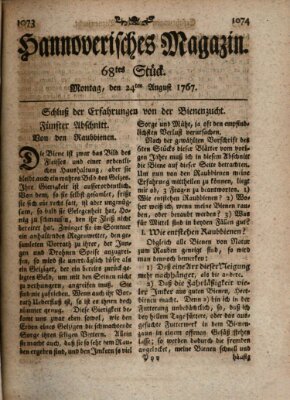 Hannoverisches Magazin (Hannoversche Anzeigen) Montag 24. August 1767