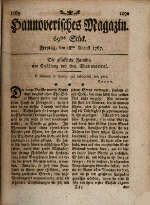 Hannoverisches Magazin (Hannoversche Anzeigen) Freitag 28. August 1767