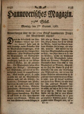 Hannoverisches Magazin (Hannoversche Anzeigen) Montag 7. September 1767