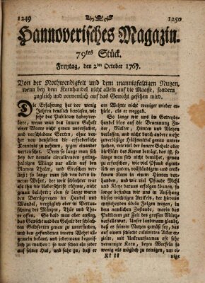 Hannoverisches Magazin (Hannoversche Anzeigen) Freitag 2. Oktober 1767