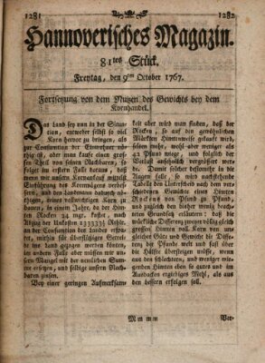 Hannoverisches Magazin (Hannoversche Anzeigen) Freitag 9. Oktober 1767