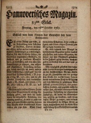 Hannoverisches Magazin (Hannoversche Anzeigen) Freitag 16. Oktober 1767