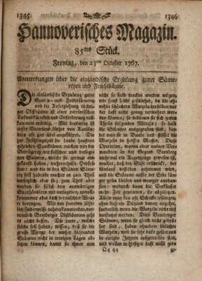 Hannoverisches Magazin (Hannoversche Anzeigen) Freitag 23. Oktober 1767