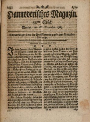 Hannoverisches Magazin (Hannoversche Anzeigen) Montag 2. November 1767