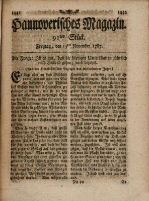 Hannoverisches Magazin (Hannoversche Anzeigen) Freitag 13. November 1767