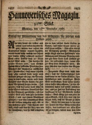 Hannoverisches Magazin (Hannoversche Anzeigen) Montag 16. November 1767