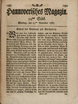 Hannoverisches Magazin (Hannoversche Anzeigen) Montag 23. November 1767