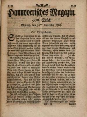 Hannoverisches Magazin (Hannoversche Anzeigen) Montag 30. November 1767