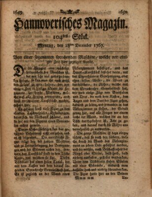 Hannoverisches Magazin (Hannoversche Anzeigen) Montag 28. Dezember 1767