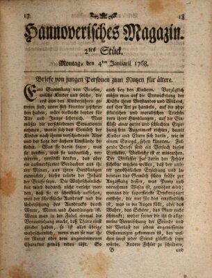 Hannoverisches Magazin (Hannoversche Anzeigen) Montag 4. Januar 1768