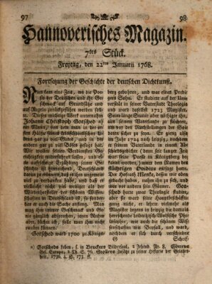 Hannoverisches Magazin (Hannoversche Anzeigen) Freitag 22. Januar 1768