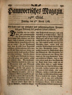 Hannoverisches Magazin (Hannoversche Anzeigen) Freitag 4. März 1768