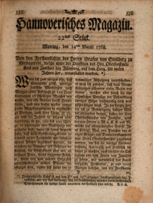 Hannoverisches Magazin (Hannoversche Anzeigen) Montag 14. März 1768