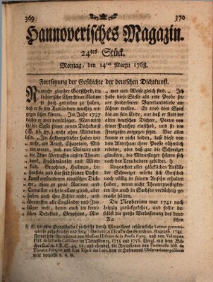 Hannoverisches Magazin (Hannoversche Anzeigen) Montag 21. März 1768