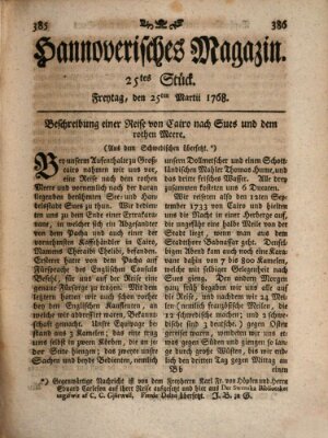 Hannoverisches Magazin (Hannoversche Anzeigen) Freitag 25. März 1768