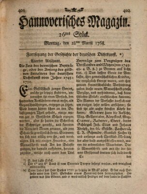 Hannoverisches Magazin (Hannoversche Anzeigen) Montag 28. März 1768