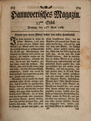 Hannoverisches Magazin (Hannoversche Anzeigen) Freitag 22. April 1768