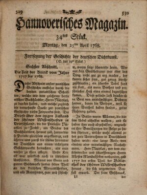 Hannoverisches Magazin (Hannoversche Anzeigen) Montag 25. April 1768