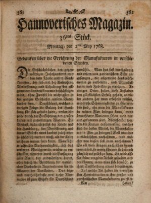 Hannoverisches Magazin (Hannoversche Anzeigen) Montag 2. Mai 1768