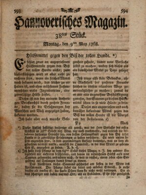 Hannoverisches Magazin (Hannoversche Anzeigen) Montag 9. Mai 1768