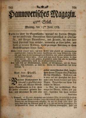 Hannoverisches Magazin (Hannoversche Anzeigen) Montag 13. Juni 1768