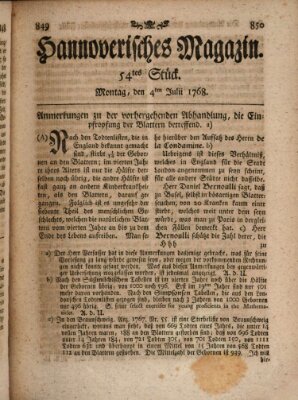 Hannoverisches Magazin (Hannoversche Anzeigen) Montag 4. Juli 1768