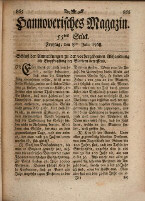 Hannoverisches Magazin (Hannoversche Anzeigen) Freitag 8. Juli 1768