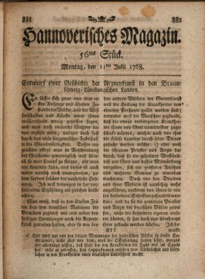 Hannoverisches Magazin (Hannoversche Anzeigen) Montag 11. Juli 1768