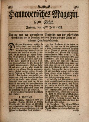 Hannoverisches Magazin (Hannoversche Anzeigen) Freitag 29. Juli 1768