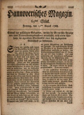 Hannoverisches Magazin (Hannoversche Anzeigen) Freitag 12. August 1768