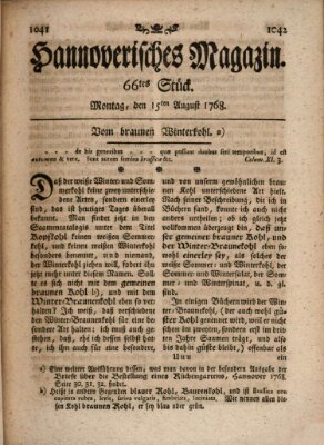 Hannoverisches Magazin (Hannoversche Anzeigen) Montag 15. August 1768