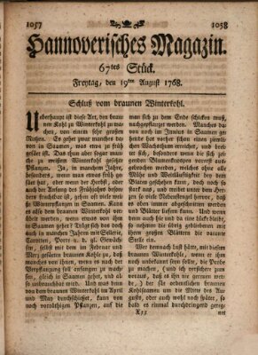 Hannoverisches Magazin (Hannoversche Anzeigen) Freitag 19. August 1768