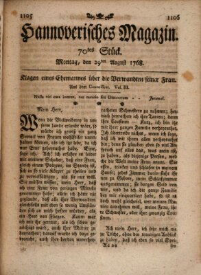 Hannoverisches Magazin (Hannoversche Anzeigen) Montag 29. August 1768