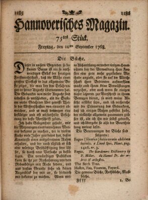 Hannoverisches Magazin (Hannoversche Anzeigen) Freitag 16. September 1768