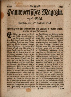 Hannoverisches Magazin (Hannoversche Anzeigen) Freitag 30. September 1768