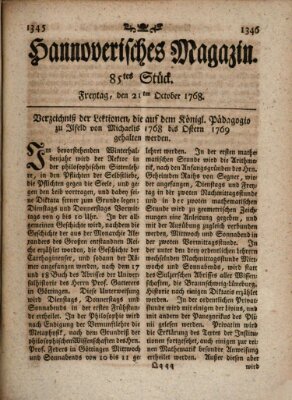 Hannoverisches Magazin (Hannoversche Anzeigen) Freitag 21. Oktober 1768