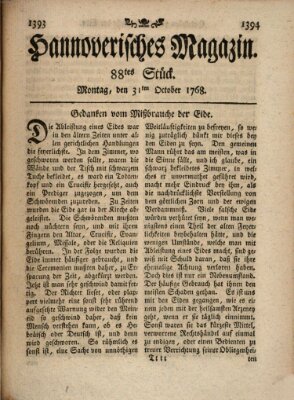 Hannoverisches Magazin (Hannoversche Anzeigen) Montag 31. Oktober 1768