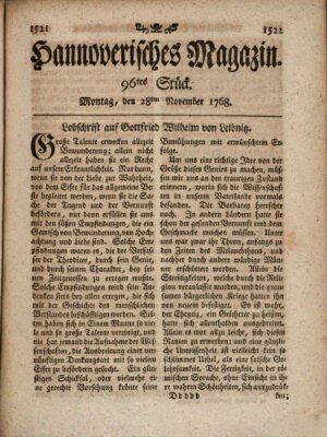 Hannoverisches Magazin (Hannoversche Anzeigen) Montag 28. November 1768