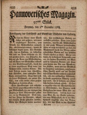 Hannoverisches Magazin (Hannoversche Anzeigen) Freitag 2. Dezember 1768