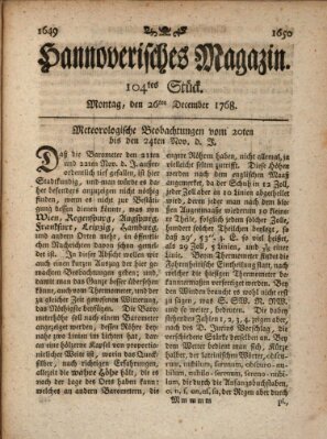 Hannoverisches Magazin (Hannoversche Anzeigen) Montag 26. Dezember 1768