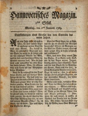 Hannoverisches Magazin (Hannoversche Anzeigen) Montag 2. Januar 1769