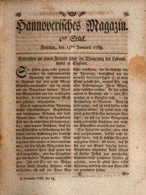 Hannoverisches Magazin (Hannoversche Anzeigen) Freitag 13. Januar 1769