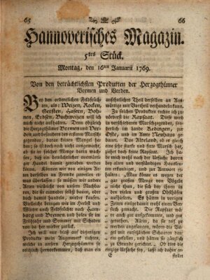 Hannoverisches Magazin (Hannoversche Anzeigen) Montag 16. Januar 1769