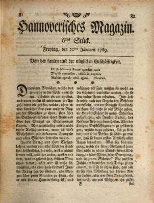 Hannoverisches Magazin (Hannoversche Anzeigen) Freitag 20. Januar 1769