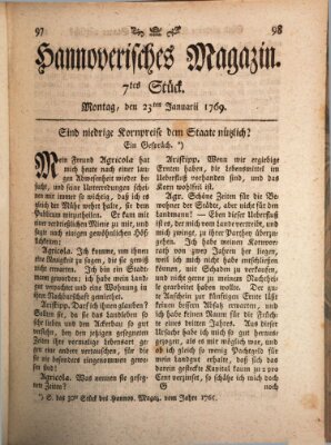 Hannoverisches Magazin (Hannoversche Anzeigen) Montag 23. Januar 1769