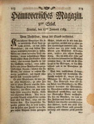 Hannoverisches Magazin (Hannoversche Anzeigen) Freitag 27. Januar 1769