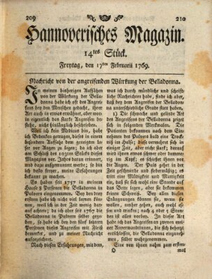 Hannoverisches Magazin (Hannoversche Anzeigen) Freitag 17. Februar 1769