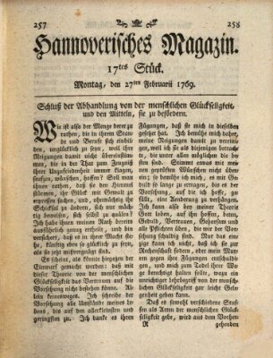 Hannoverisches Magazin (Hannoversche Anzeigen) Montag 27. Februar 1769