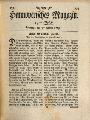 Hannoverisches Magazin (Hannoversche Anzeigen) Freitag 3. März 1769