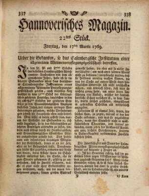 Hannoverisches Magazin (Hannoversche Anzeigen) Freitag 17. März 1769